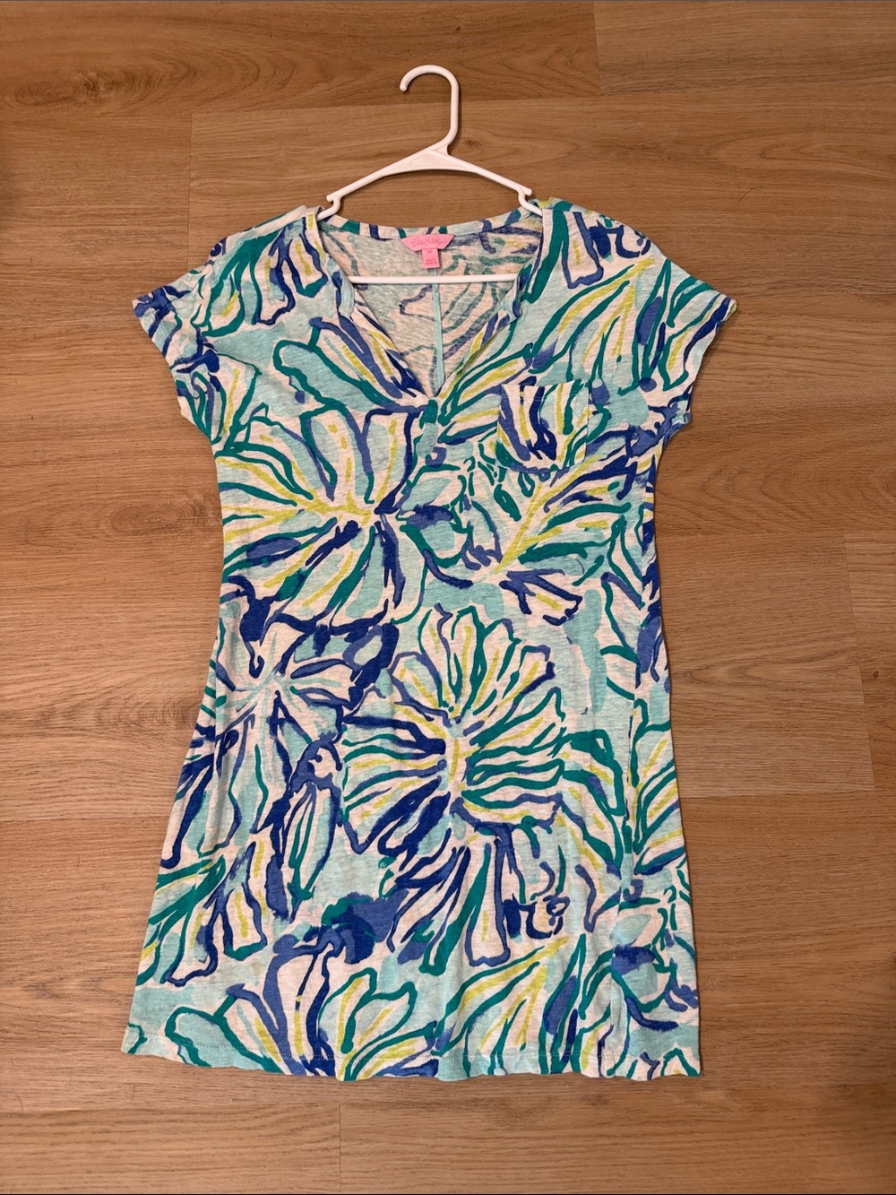 Lilly Pulitzer Aqua Floral V-Neck Mini Dress